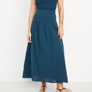 (NWT) Old Navy - cotton navy high-waisted crinkle smocked maxi skirt (large)